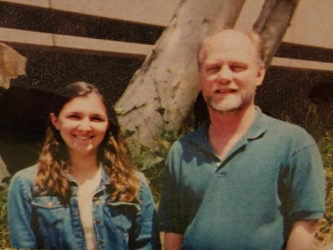 A photograph of a UC Irvine graduate student, Jessica Kelz, standing with a former mentor from UC San Diego named Mark Hildebrand