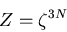 \begin{displaymath}
Z=\zeta^{3N}
\end{displaymath}