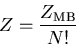 \begin{displaymath}
Z=\frac{Z_{\rm MB}}{N!}
\end{displaymath}