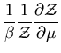 $\displaystyle \frac{1}{\beta}\frac{1}{{\cal Z}}\frac{\partial{\cal Z}}{\partial\mu}$