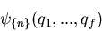 \begin{displaymath}
\psi_{\{n\}}(q_1, ... , q_f)
\end{displaymath}