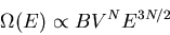 \begin{displaymath}
\Omega(E)\propto BV^NE^{3N/2}
\end{displaymath}