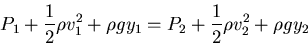 \begin{displaymath}
P_1 - P_2=\frac{1}{2}\rho\left(v_2^2 - v_1^2\right)
\end{displaymath}