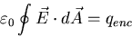 \begin{displaymath}
\varepsilon_{0} \oint \vec{E} \cdot d \vec{A} = q_{enc}\nonumber
\end{displaymath}