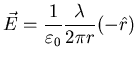 $\displaystyle \vec{E} = \frac{1}{\varepsilon_{0}}
\frac{\lambda}{2 \pi r} (-\hat{r})$