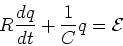 \begin{eqnarray*}
R\frac{dq}{dt} + \frac{1}{C} q = {\cal E}
\end{eqnarray*}